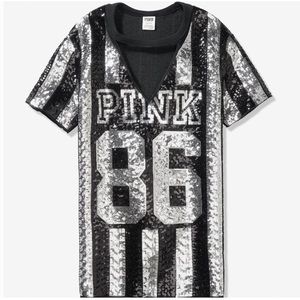 Victorias Secret PINK 2018 Fashion Show Sequin Bling Ref Tee Shirt Top Jersey XS